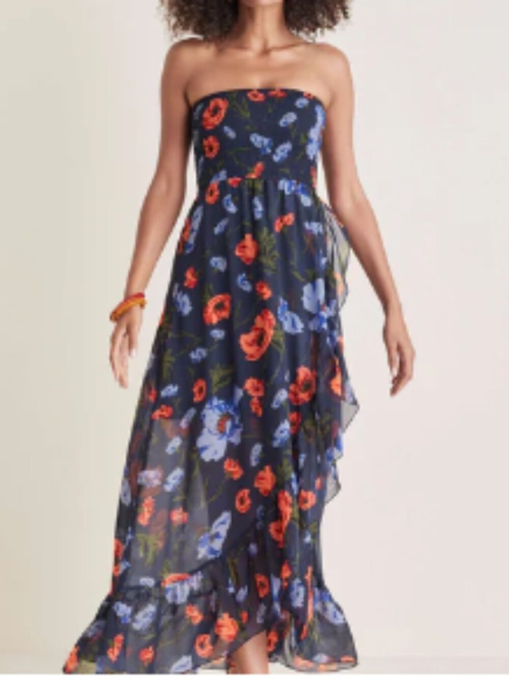 Venus Strapless Smocked Maxi Forest Floral Iris Size S NWOT